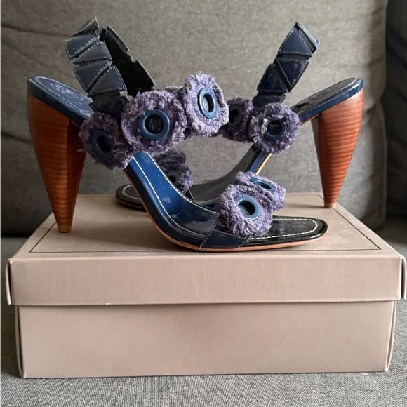 Tory Burch Freya Navy Blue Slides Shoes - Picture 1 of 11